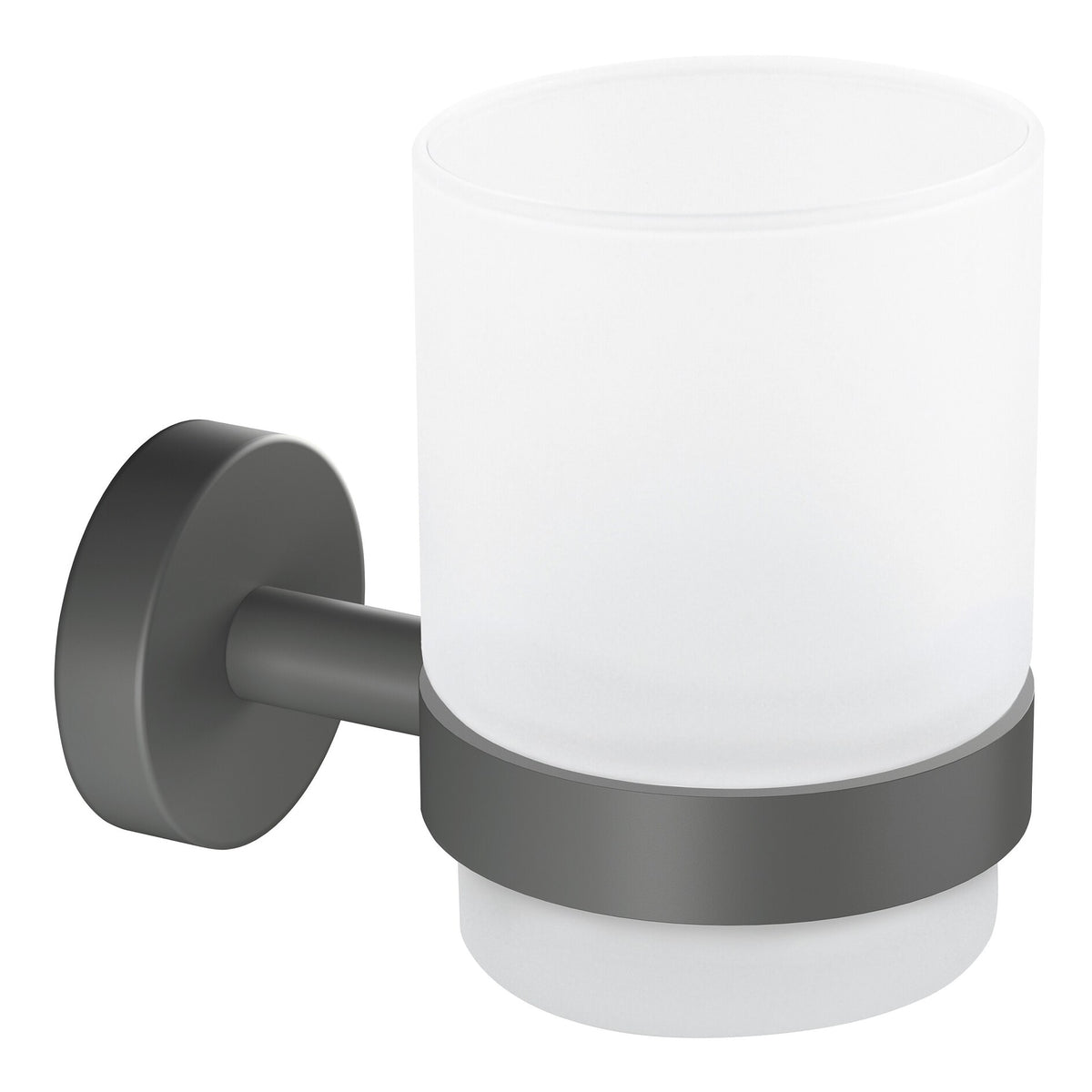 tesa MOON GREY Toothbrush Cup Holder, Matte Black, Frosted Glass, for the Bathroom and Toilet