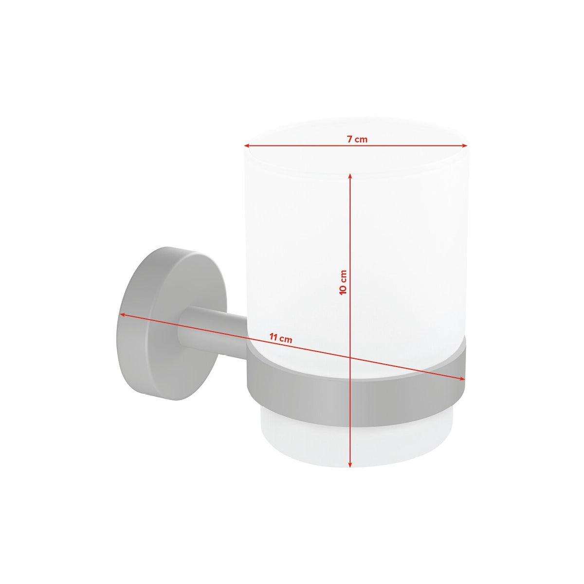 tesa MOON GREY Toothbrush Cup Holder, Matte Black, Frosted Glass, for Bathrooms and Restrooms – Dimensions