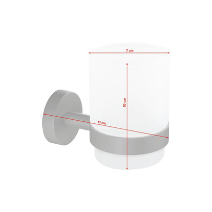 tesa MOON GREY Toothbrush Cup Holder, Matte Black, Frosted Glass, for Bathrooms and Restrooms – Dimensions