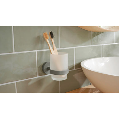 tesa MOON GREY Toothbrush Cup Holder, Matte Black, Frosted Glass, for the Bathroom and Toilet – Usage