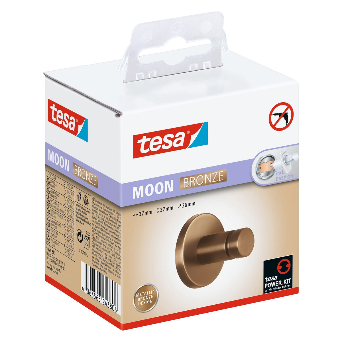 tesa MOON Bronze Towel Hook, self-adhesive, PVD-coated metal
