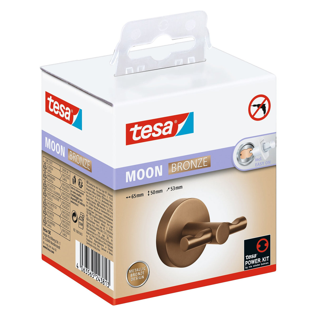 tesa MOON Bronze Bathrobe Hook, Self-Adhesive, Metal with PVD Coating