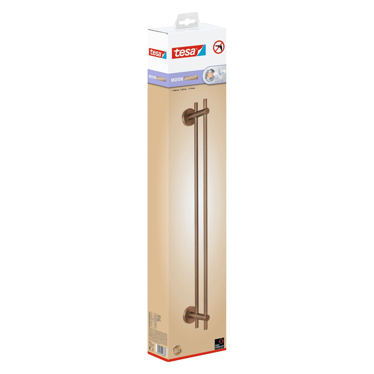 tesa MOON Bronze Double Towel Rack, Self-Adhesive, Metal with PVD Coating