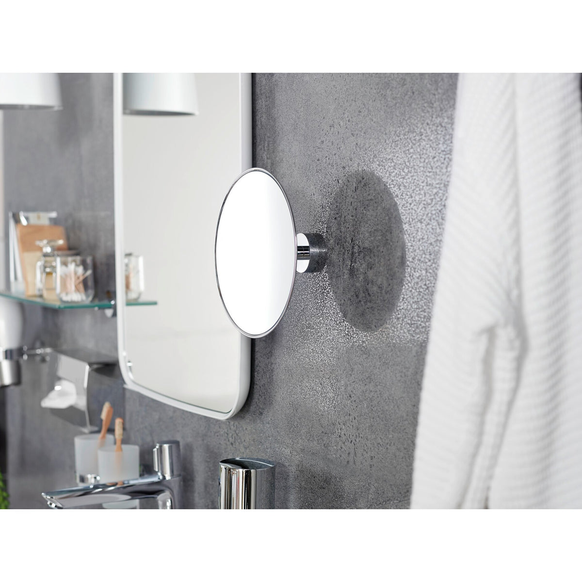 tesa VISIOON Cosmetic Mirror with Ball Joint, Self-Adhesive, Chrome-Plated Brass – Instructions for Use