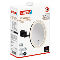 tesa VISIOON LED Cosmetic Mirror with Swivel Arm, self-adhesive, matte black powder-coated metal, matte black plastic