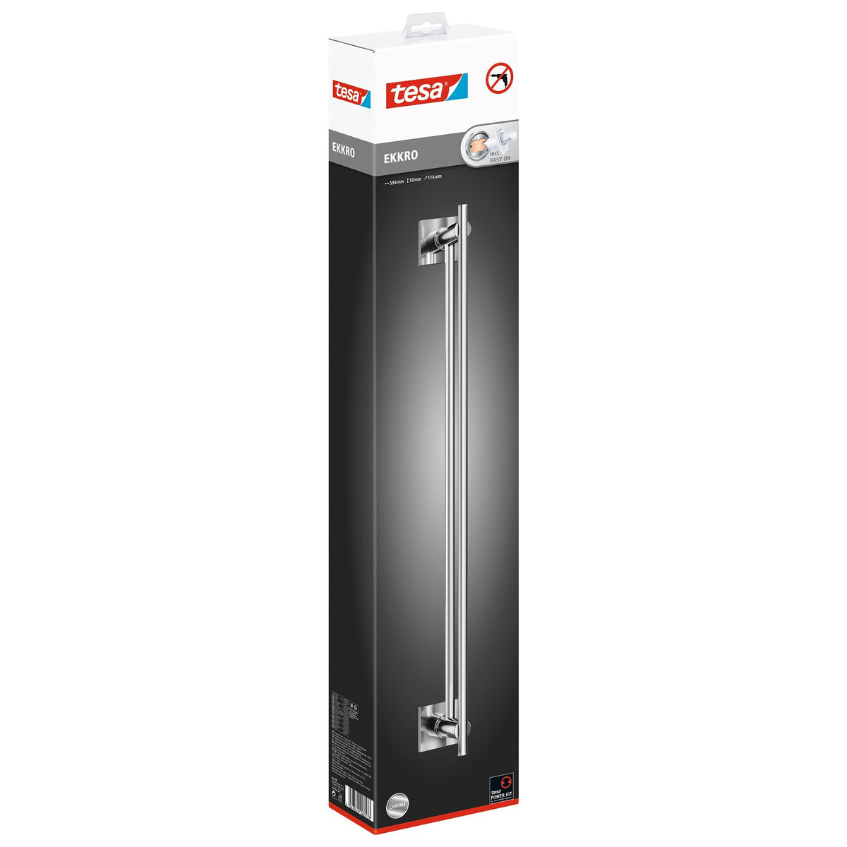 tesa EKKRO Towel Rack, Self-Adhesive, Chrome-Plated Metal