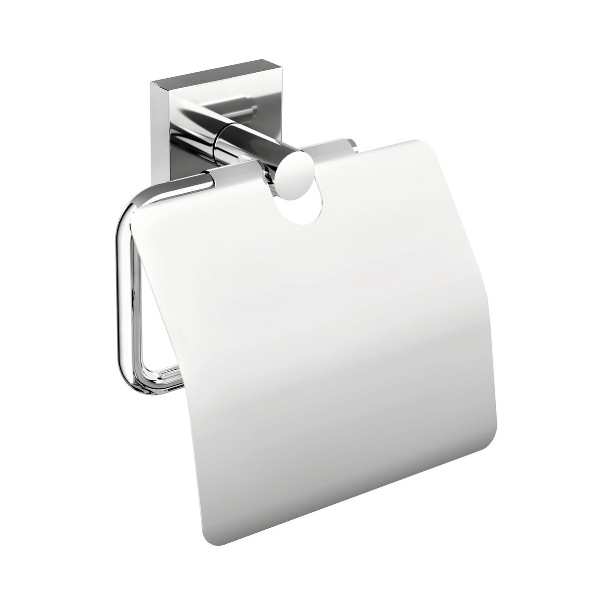 tesa EKKRO Toilet Paper Holder with Lid, Self-Adhesive, Chrome-Plated Metal