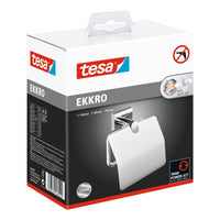 tesa EKKRO Toilet Paper Holder with Lid, Self-Adhesive, Chrome-Plated Metal