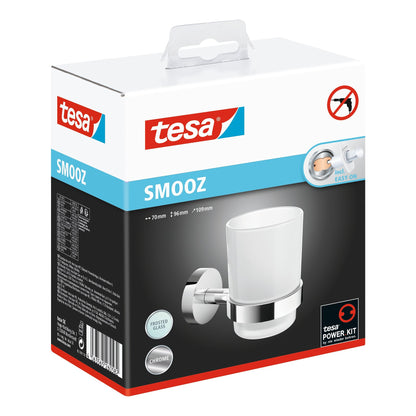tesa SMOOZ Tumbler Holder, self-adhesive, chrome-plated metal