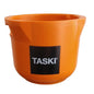 An orange plastic bucket with a black-and-white "TASKI" label, ideal for storing your Diversey VersaPlus 2.0 bottle holder or replacement bottle holder (1 piece) during cleaning, on a white background.