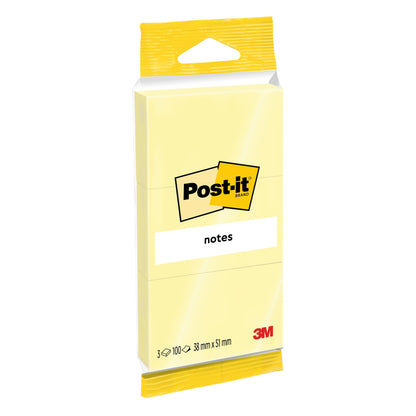 Eine Packung Post-it® Notes 6810GB, 38 x 51 mm, gelb, 3 Blöcke à 100 Blatt von 3M Deutschland GmbH; ideale Klebezettel für Erinnerungen und hergestellt aus 100% PEFC-zertifiziertem Papier (SGSCH-PEFC-COC-110078).