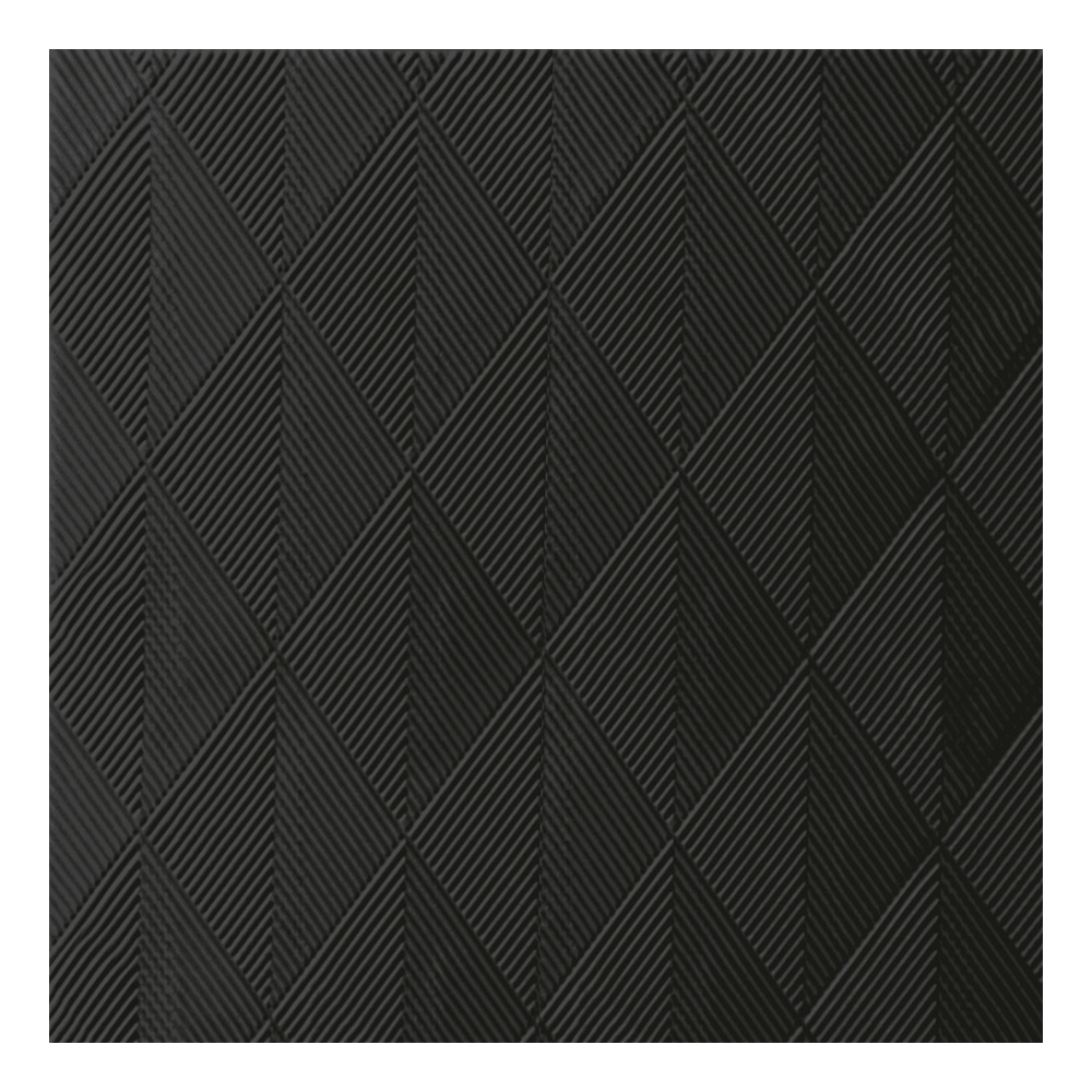 Die Duni Elegance®-Serviette Crystal in der Größe 40 x 40 cm in Schwarz weist eine strukturierte Oberfläche mit erhabenen, rautenförmigen Abschnitten auf. Jede Raute enthält vier kleinere Dreiecke in einem raffinierten geometrischen Design in einheitlicher dunkelgrauer oder schwarzer Farbe von der Duni GmbH. Die Packung enthält 40 Servietten.