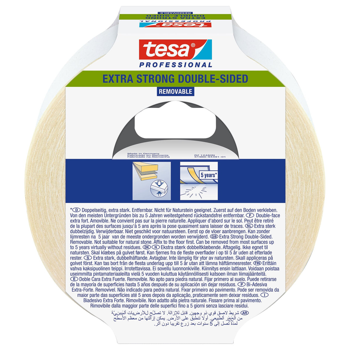 tesa Professional 51960 Professional Installation Tape, removable, white-translucent, 25 m x 50 mm