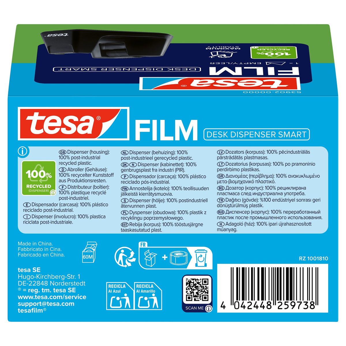 tesa DESK DISPENSER SMART RECYCLED Desk Dispenser, for rolls up to 33 m, empty