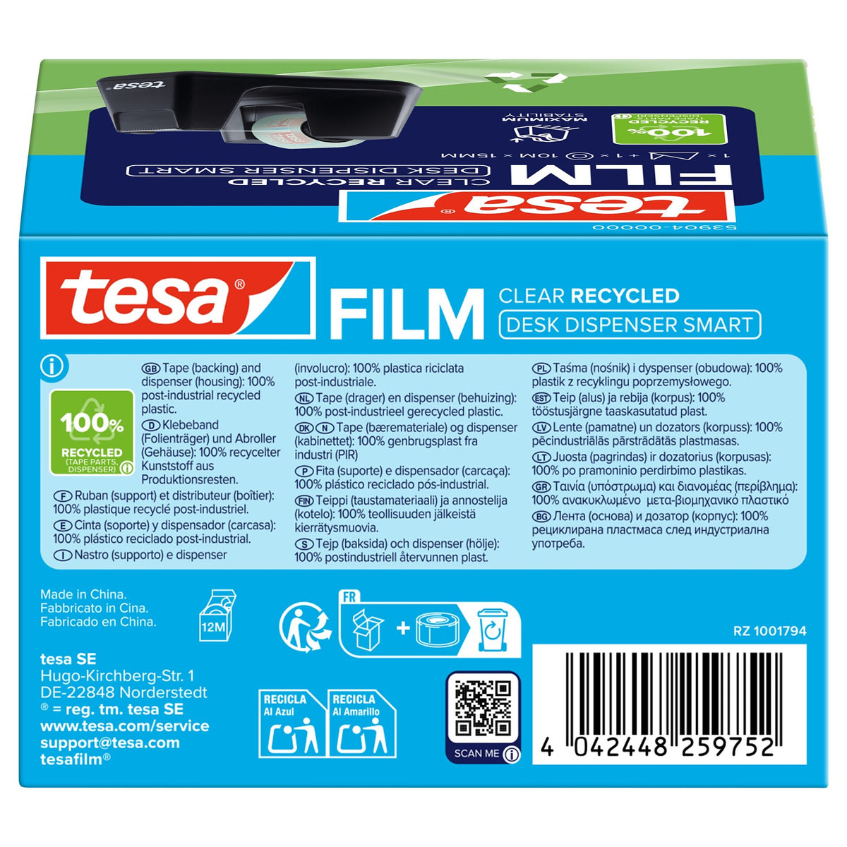 tesa DESK DISPENSER SMART RECYCLED Desk Dispenser with tesafilm CLEAR RECYCLED, transparent