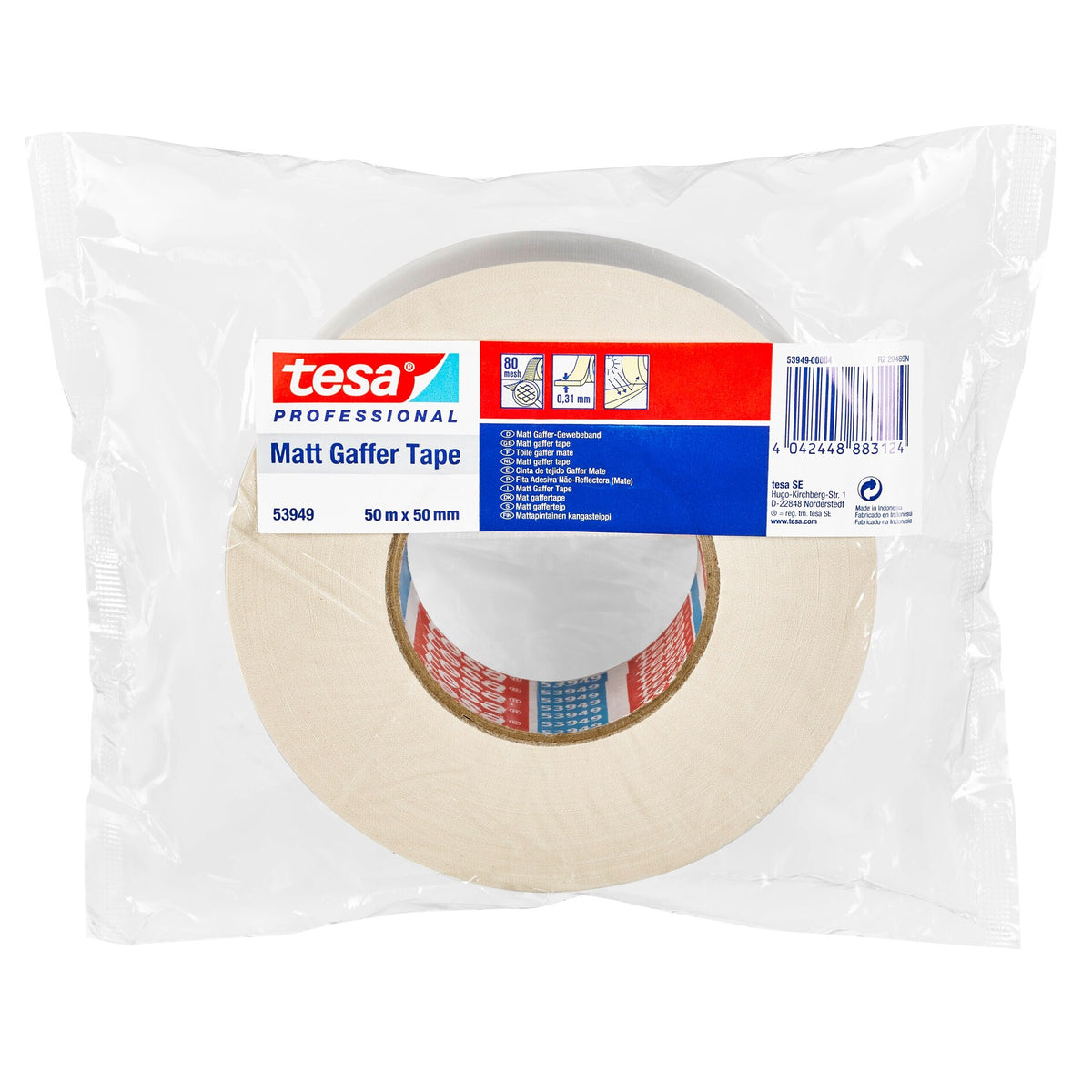 tesa Professional 53949 Gaffer Tape, Matte, 50 m x 50 mm, Matte White