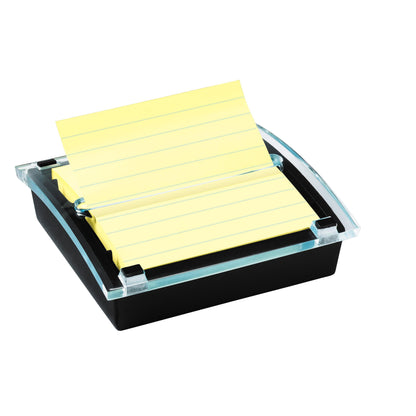 Der 3M Post-it® Z-Notes Dispenser XL in Schwarz fasst eine Packung großer, gelber, linierter Super Sticky Z-Notes (101 x 101 mm, 90 Blatt), mit einer einsatzbereiten Notiz - perfekt für Ihren Schreibtisch.