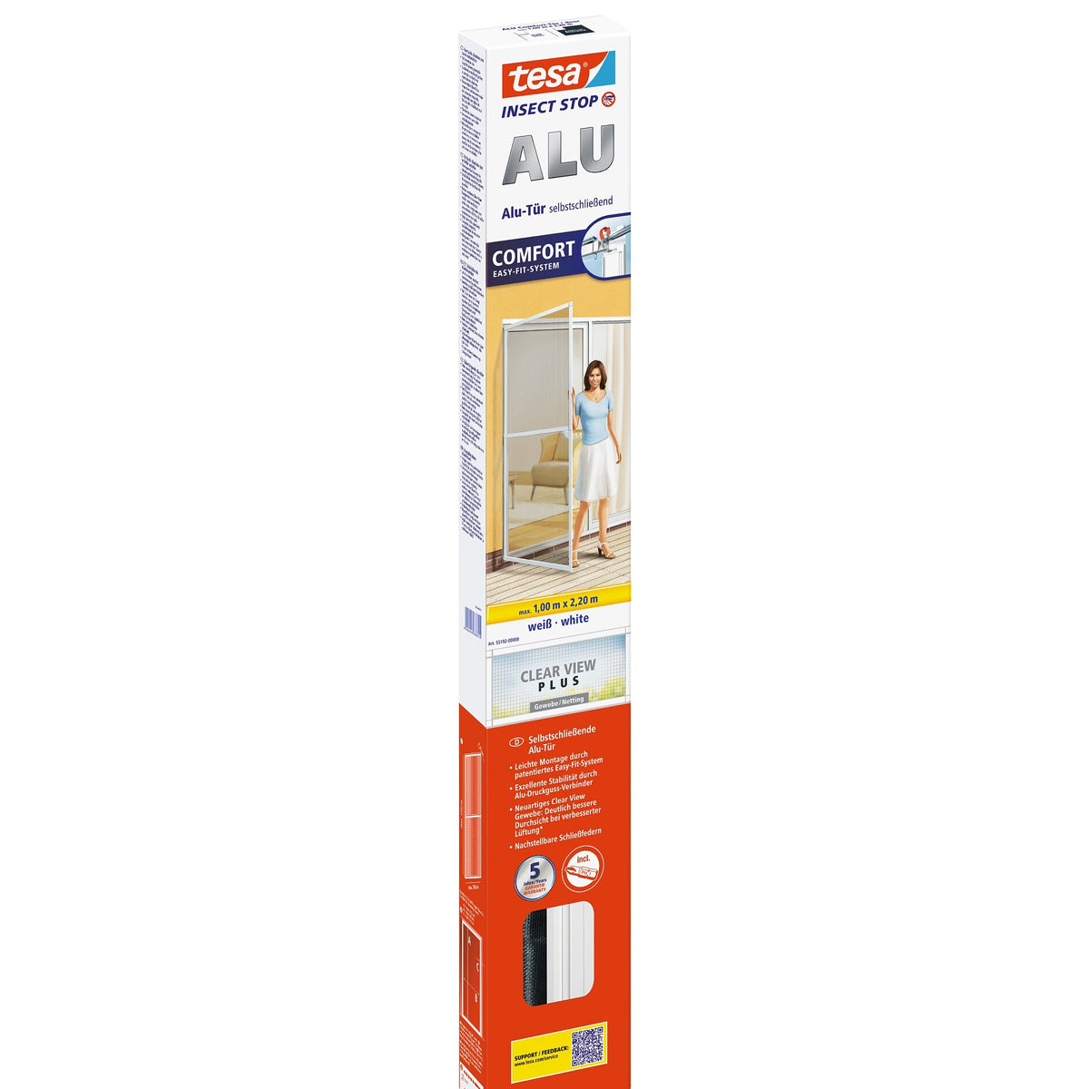 tesa ALU Comfort DOORS Aluminum Frame, White, 100 x 220 cm
