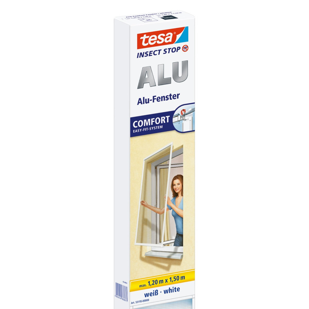 tesa INSECT STOP Aluminum-Frame Fly Screen for Windows, 120 x 150 cm, Comfort White