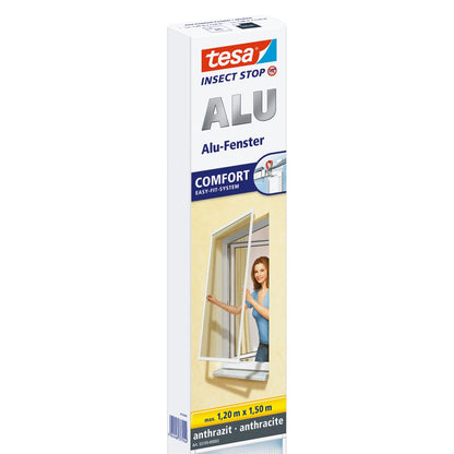 tesa INSECT STOP Aluminum-Frame Fly Screen for Windows, 120 x 150 cm, Comfort Anthracite