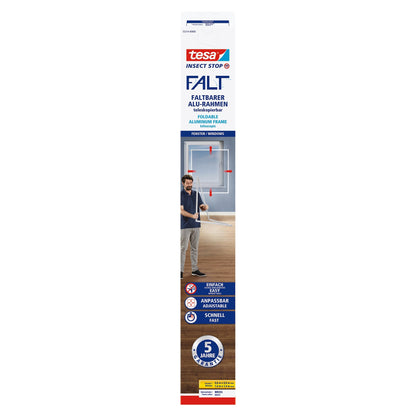 tesa FALT Foldable Aluminum Frame, Telescopic, for Windows, 140 x 140 cm, White