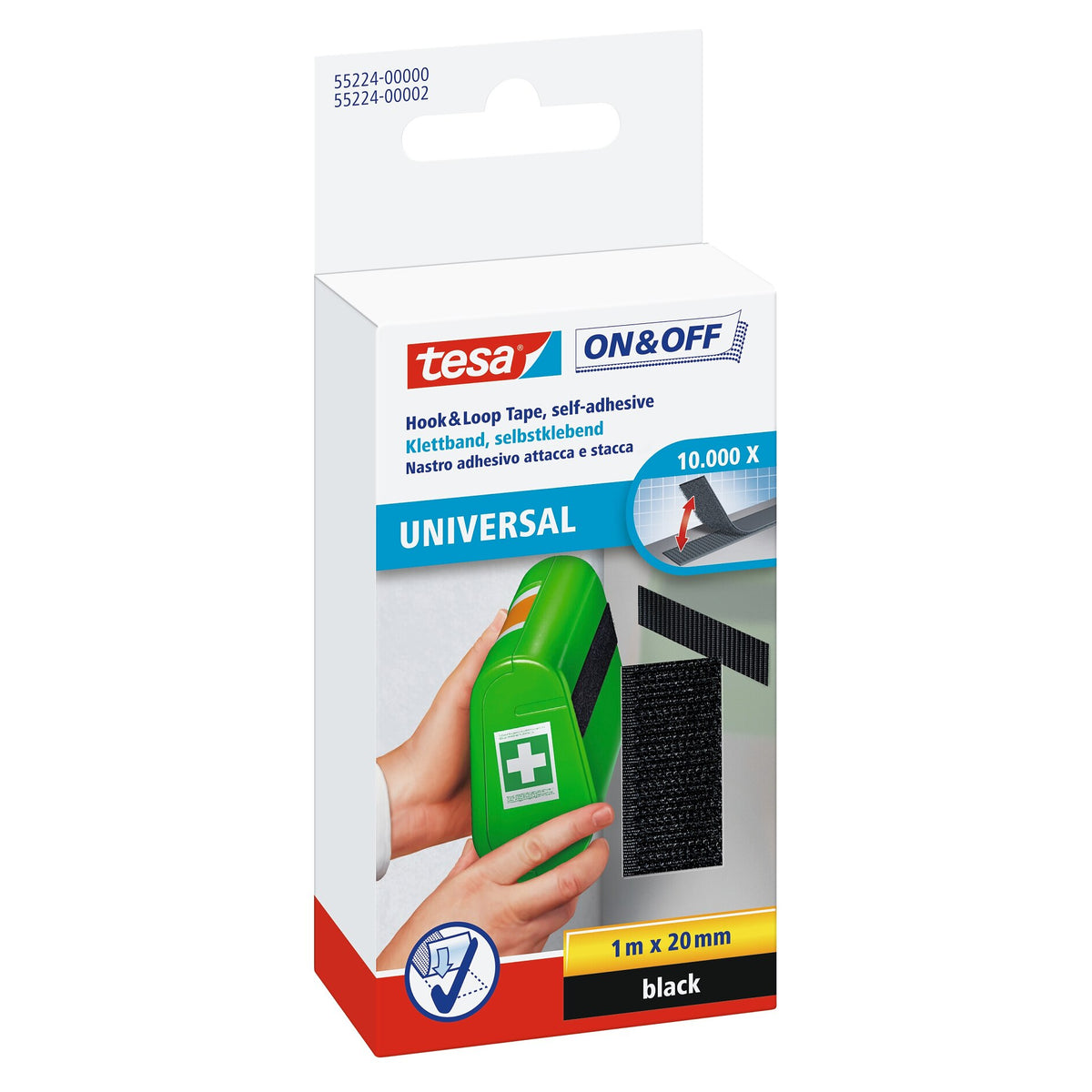 tesa On & Off Hook-and-Loop Tape, black, 1 m x 20 mm