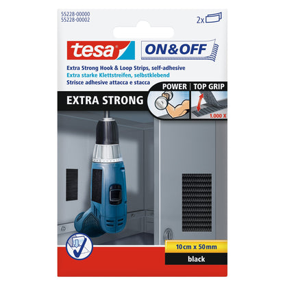 tesa On & Off Extra-Strong Hook-and-Loop Adhesive Pads, 0.05 m x 100 mm, black