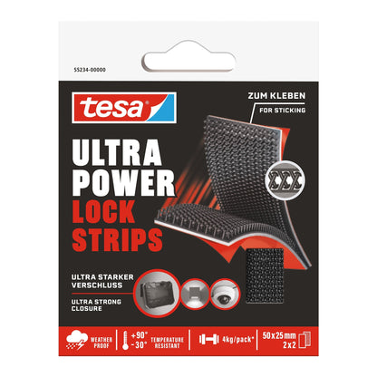 tesa Ultra Power Lock Hook-and-Loop Tape, 0.2 m x 25 mm, black