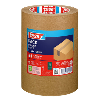 tesapack STRONG PAPER, 50 m x 50 mm, chamois, in a tower roll