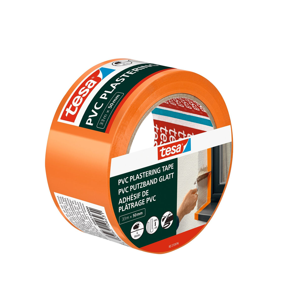 tesa PVC Plaster Tape, Smooth, 33 m x 50 mm, Orange
