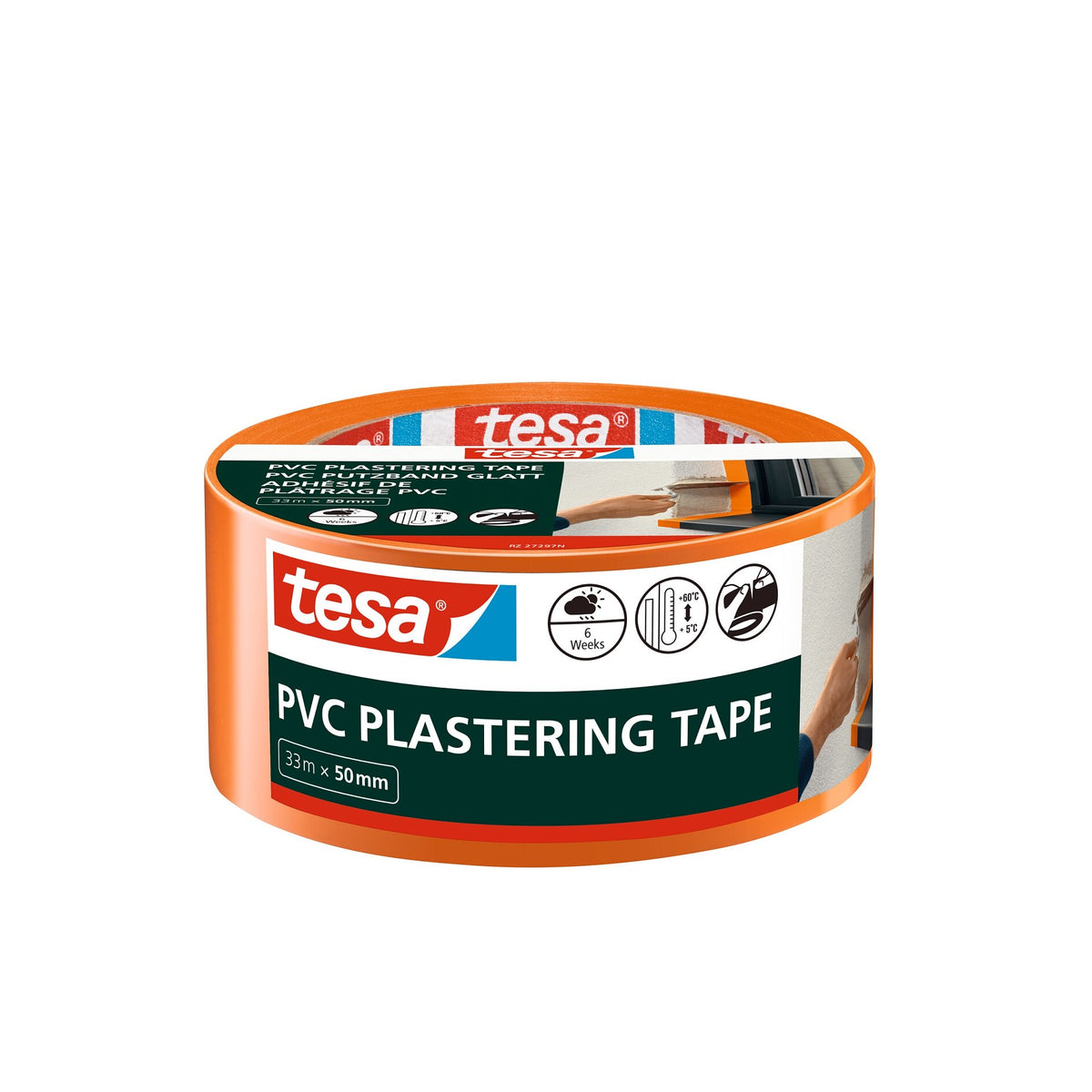 tesa PVC Plaster Tape, Smooth, 33 m x 50 mm, Orange