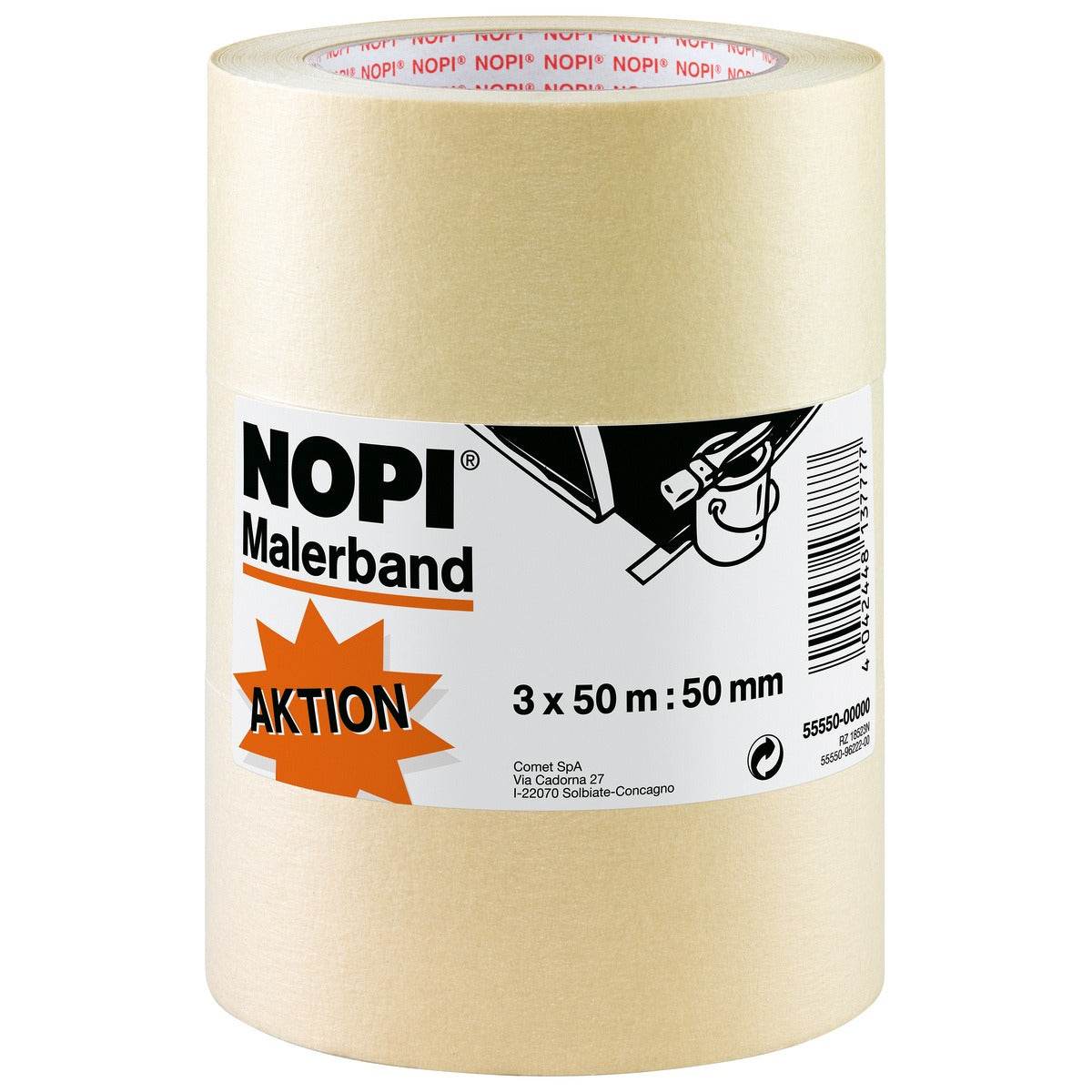 tesa NOPI Crepe Tape, brown, 50 m x 50 mm