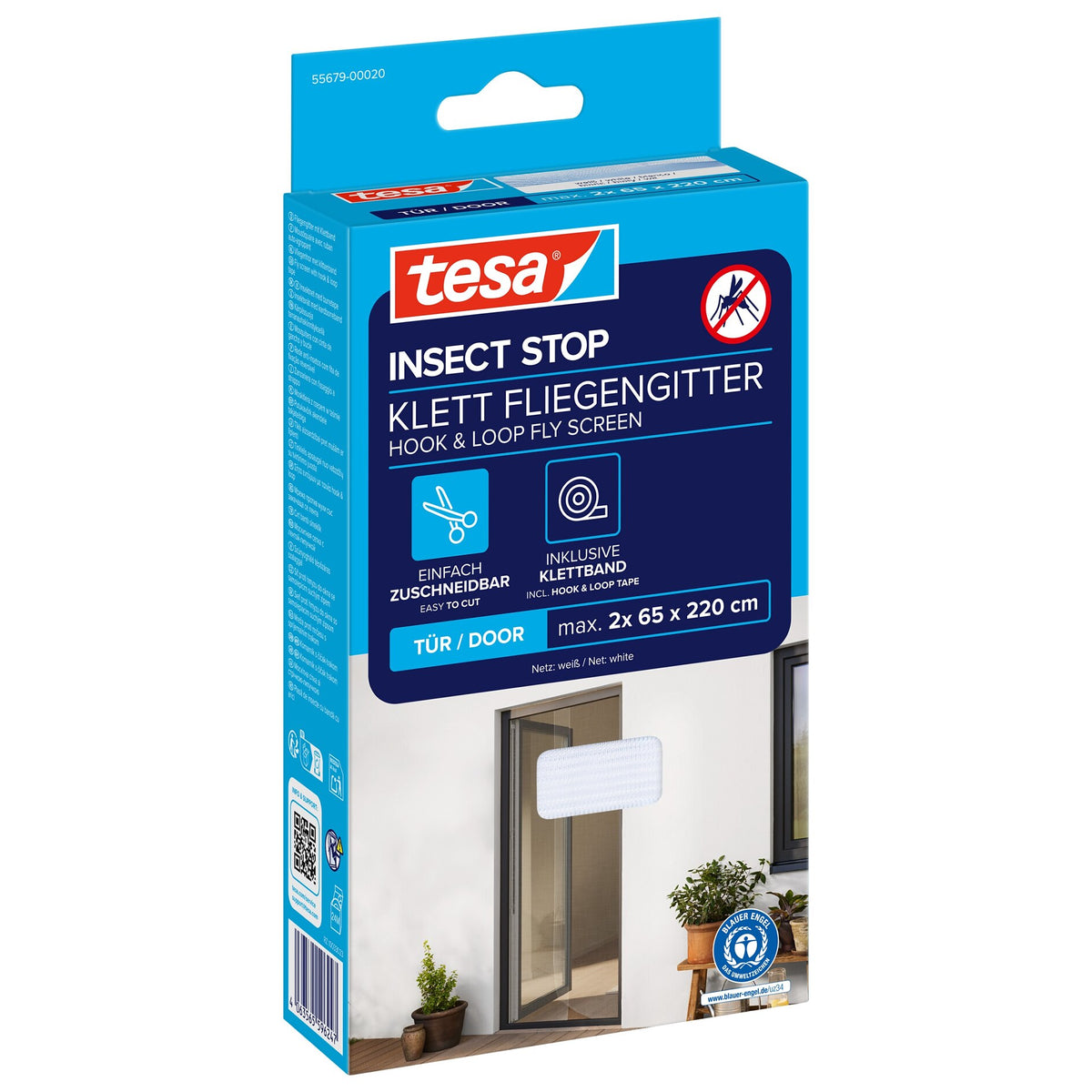 tesa INSECT STOP Velcro Fly Screen for Doors, 65 x 220 cm, white