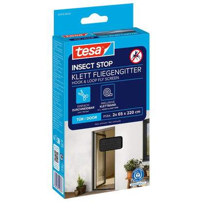 tesa INSECT STOP Velcro Fly Screen for Doors, 65 x 220 cm Standard, Anthracite