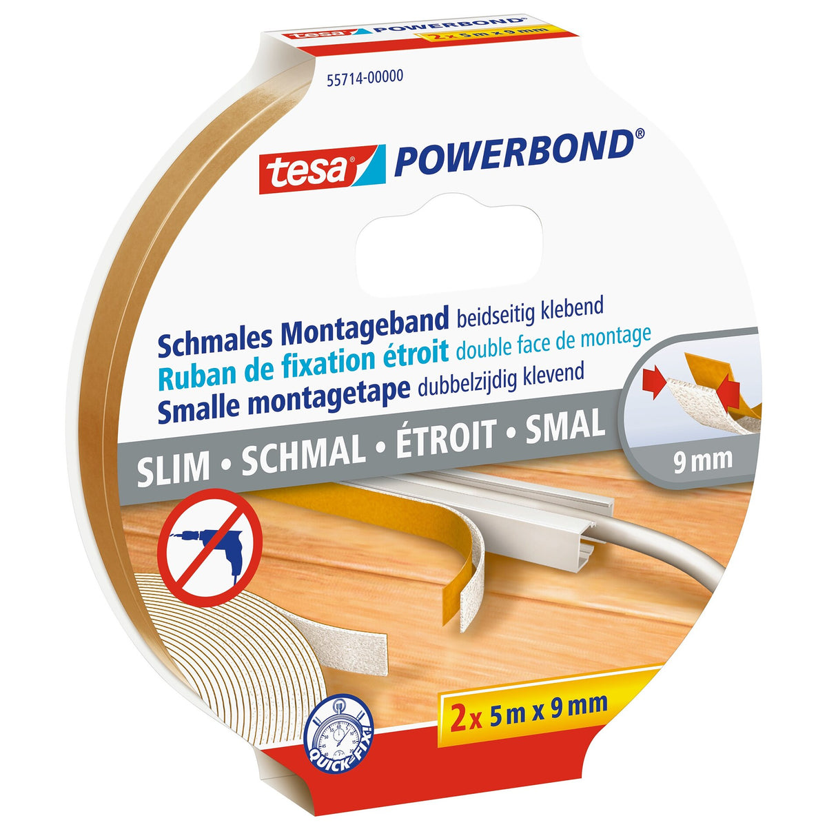 tesa Powerbond Narrow, 5 m x 18 mm, white
