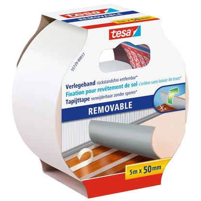 tesa 55729 Installation Tape, removable without leaving residue, 5 m x 50 mm, white-translucent
