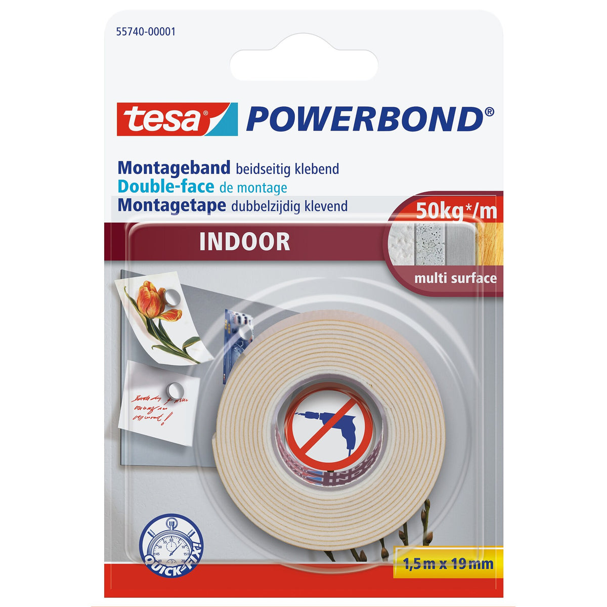 tesa Powerbond INDOOR Mounting Tape, white, 1.5 m x 19 mm