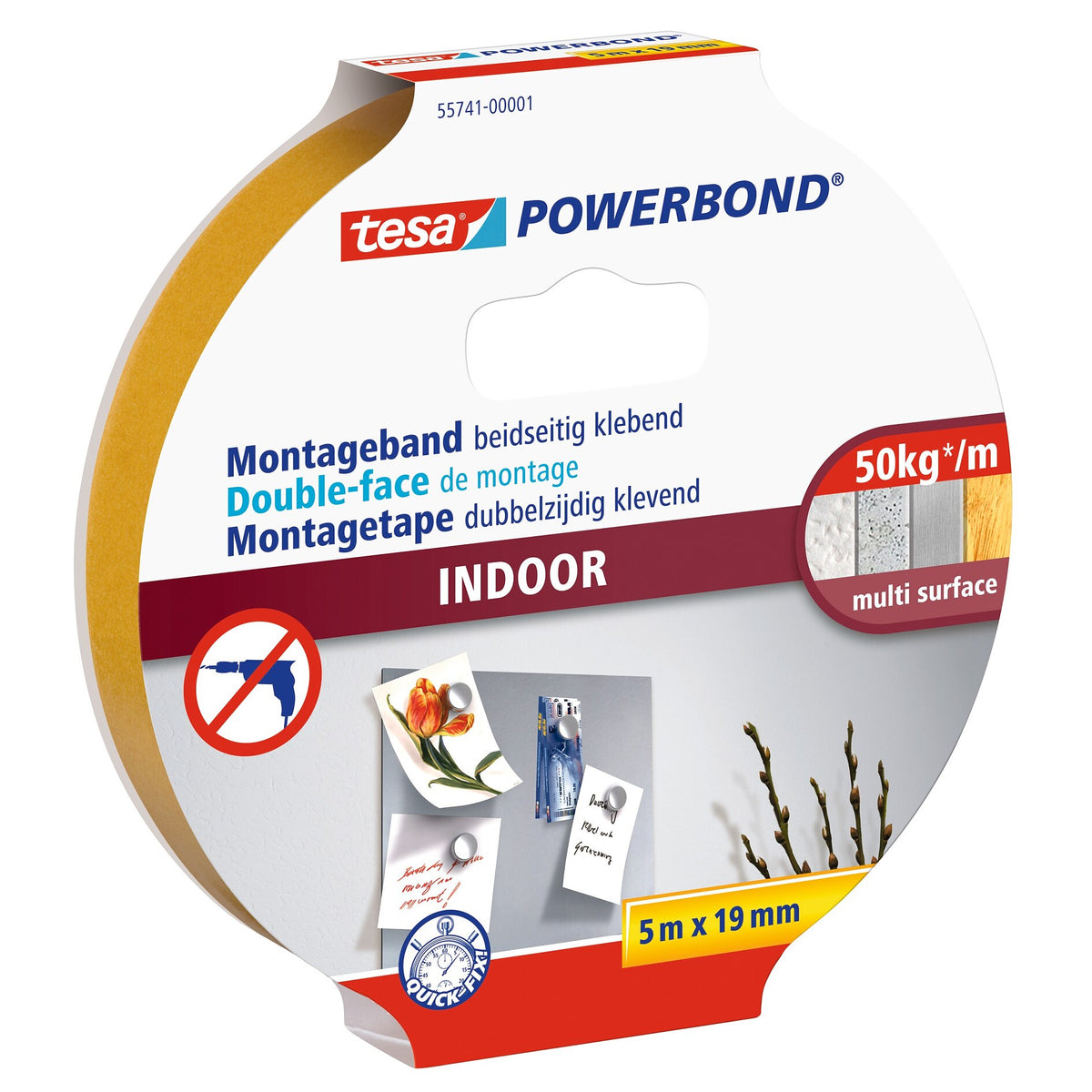 tesa Powerbond INDOOR Mounting Tape, white, 5 m x 19 mm
