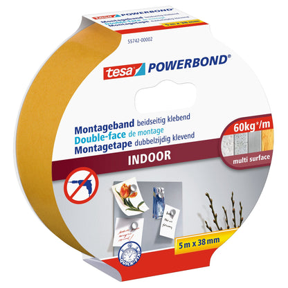 tesa Powerbond INDOOR Mounting Tape, white, 5 m x 38 mm