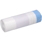 A roll of white DEISS 56004 garbage bags (25 pieces, 500x600+50x0.015 mm) from EMIL DEISS KG (GmbH + Co.), with a blue bag at the end, is wrapped in a plain white label and placed on a light background.
