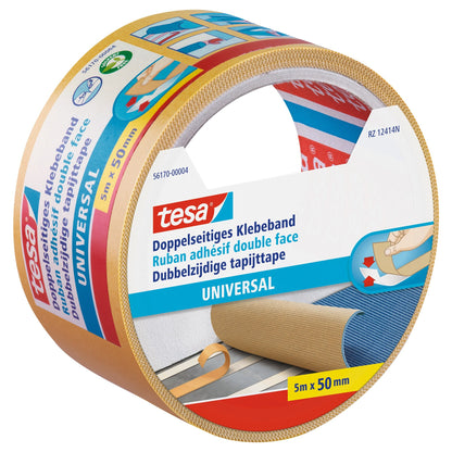 tesa 56170 Double-Sided Adhesive Tape, Universal, 5 m x 50 mm, White