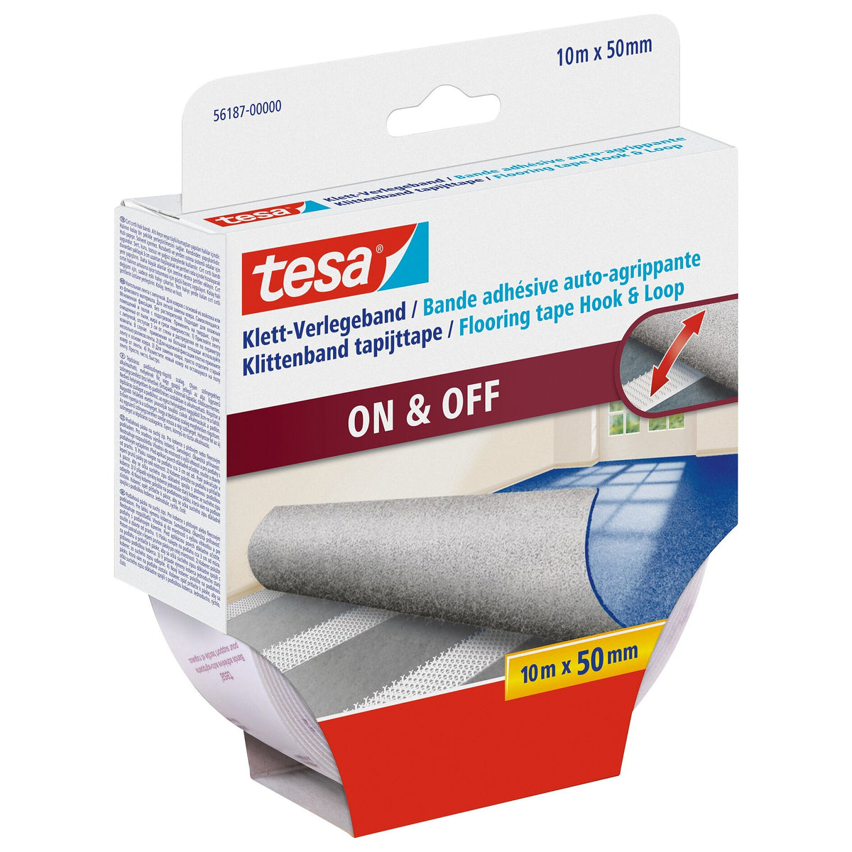 tesa On & Off Hook-and-Loop Installation Tape, 10 m x 50 mm, white