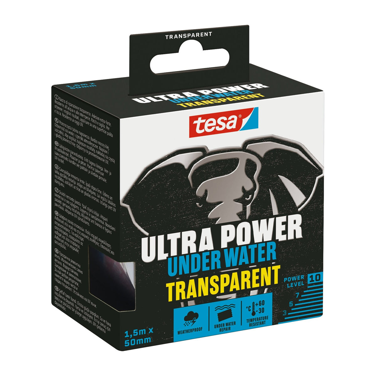 tesa Ultra Power Under Water - Waterproof Adhesive Tape - Sealing Tape, 1.5 m x 50 mm, transparent