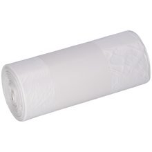 Eine Rolle EMIL DEISS KG (GmbH + Co.) DEISS 56939 Müllsäcke (630x850 mm, weiß, 40 Stück) mit einem um die Mitte gewickelten, schlichten weißen Etikett auf hellem Hintergrund.