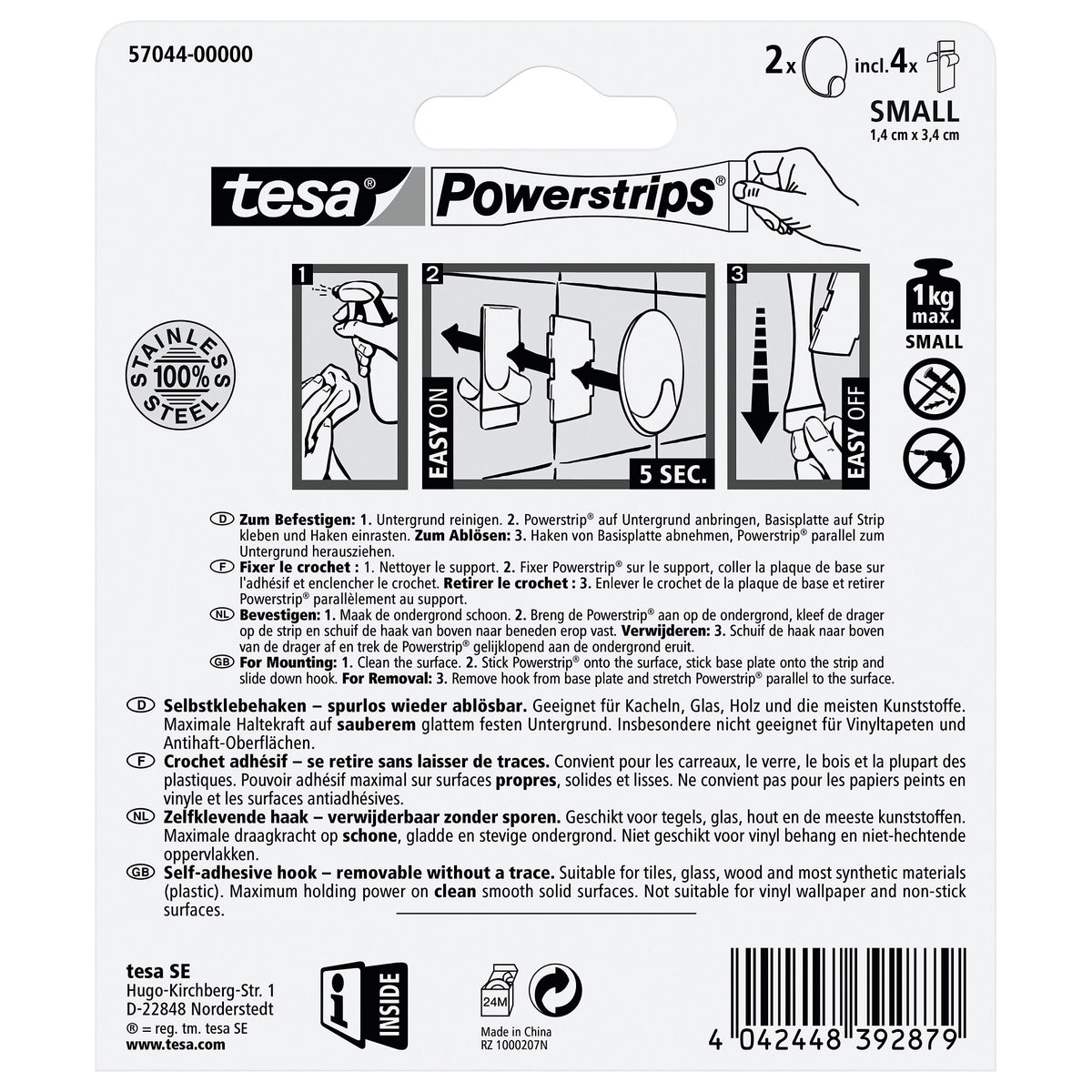 tesa Powerstrips Metal Hook S, Round, White