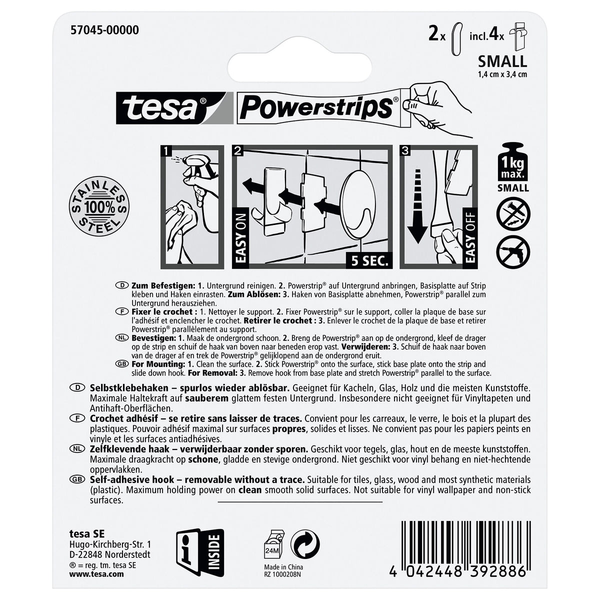 tesa Powerstrips Metal Hook S, White