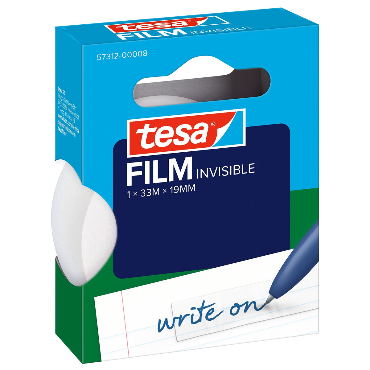 tesafilm 57312 Invisible, Hanging Folding Box, 33 m x 19 mm, Matte White