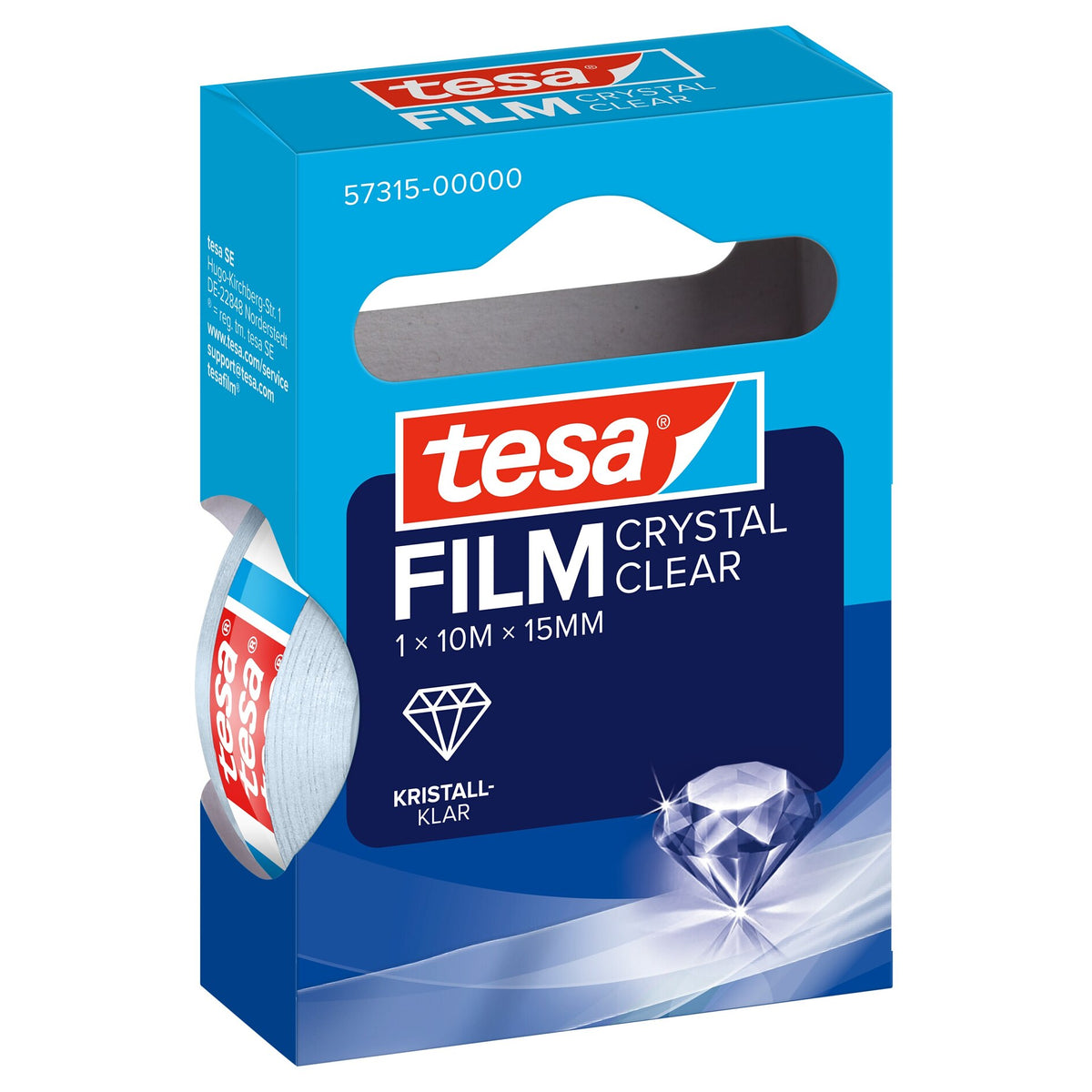 tesafilm CRYSTAL CLEAR, transparent, in a hanging folding box, 10 m x 15 mm