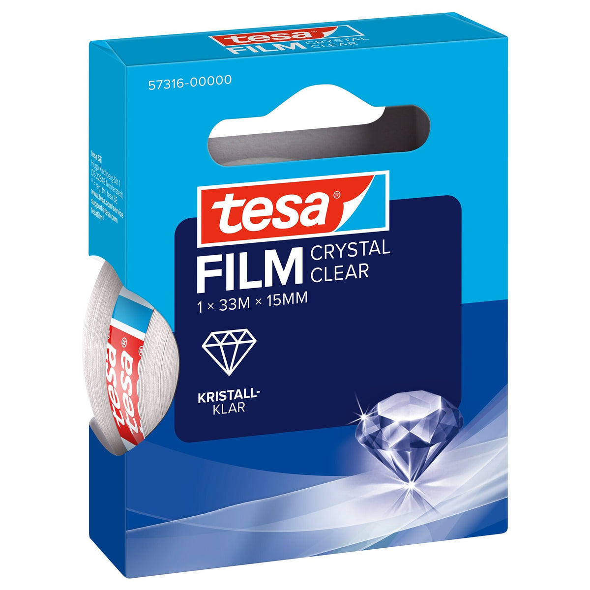 tesafilm CRYSTAL CLEAR, transparent, in a hanging folding box, 33 m x 15 mm