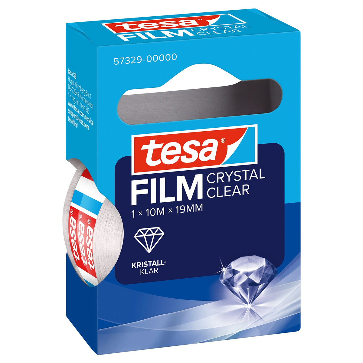 tesafilm CRYSTAL CLEAR, transparent, in a hanging folding box, 10 m x 19 mm